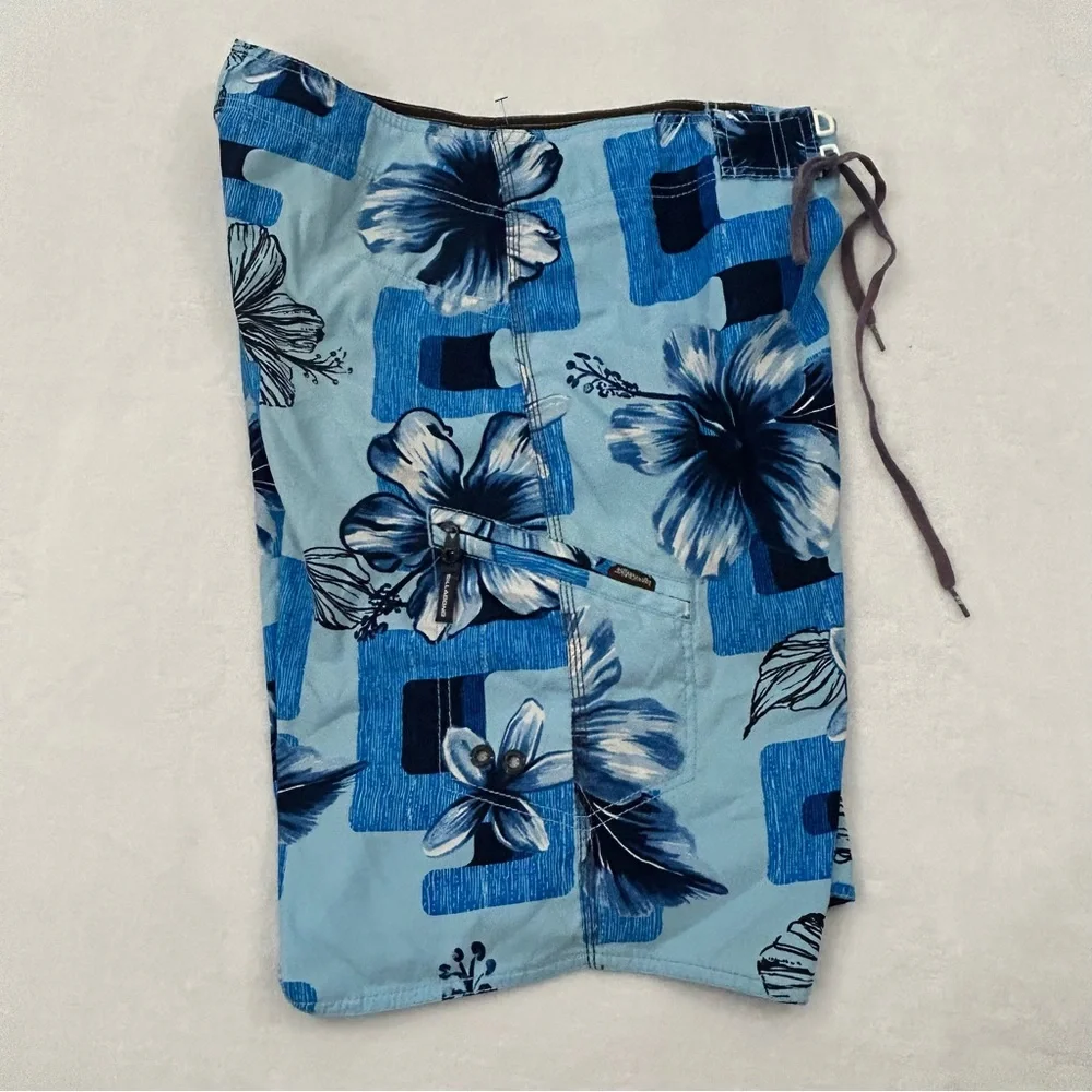 Billabong Aqua Blue Hawaiian Geo Floral Board Shorts Surf Swim Trunks Mens 32